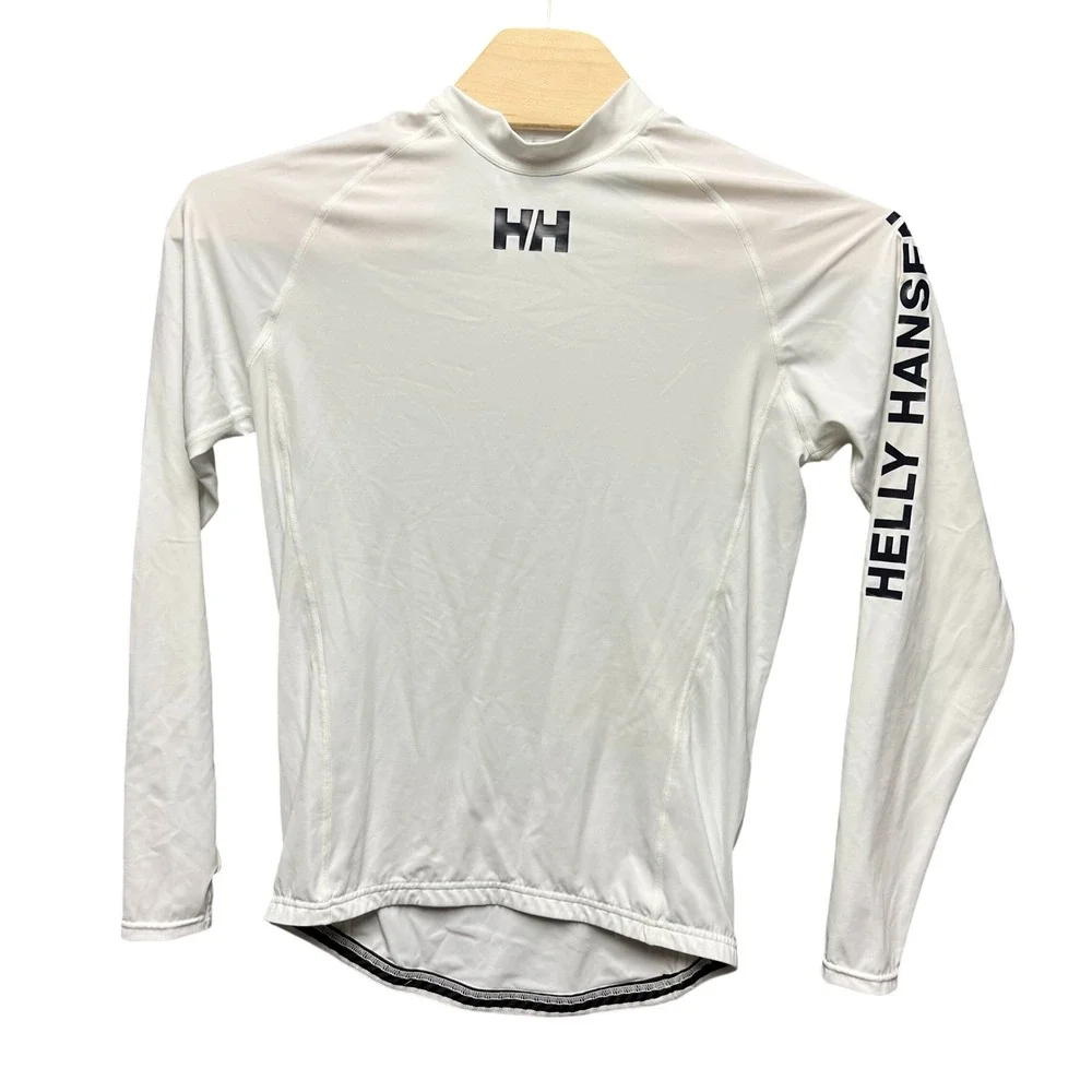 Helly Hansen Mens White Long Sleeve Rash Guard Logo Water Sports Shirt Size L